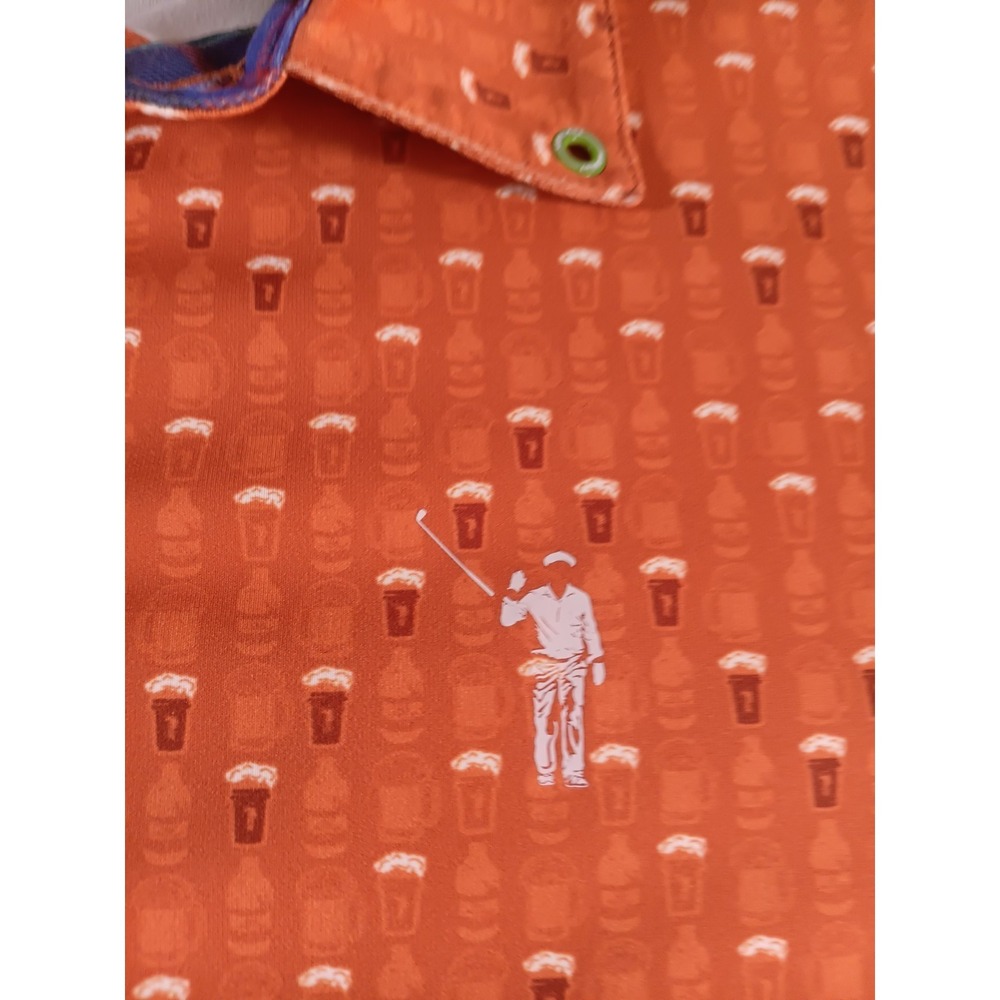 William Murray Golf Polo Shirt Mens XL Orange Beer Pint Print Performance